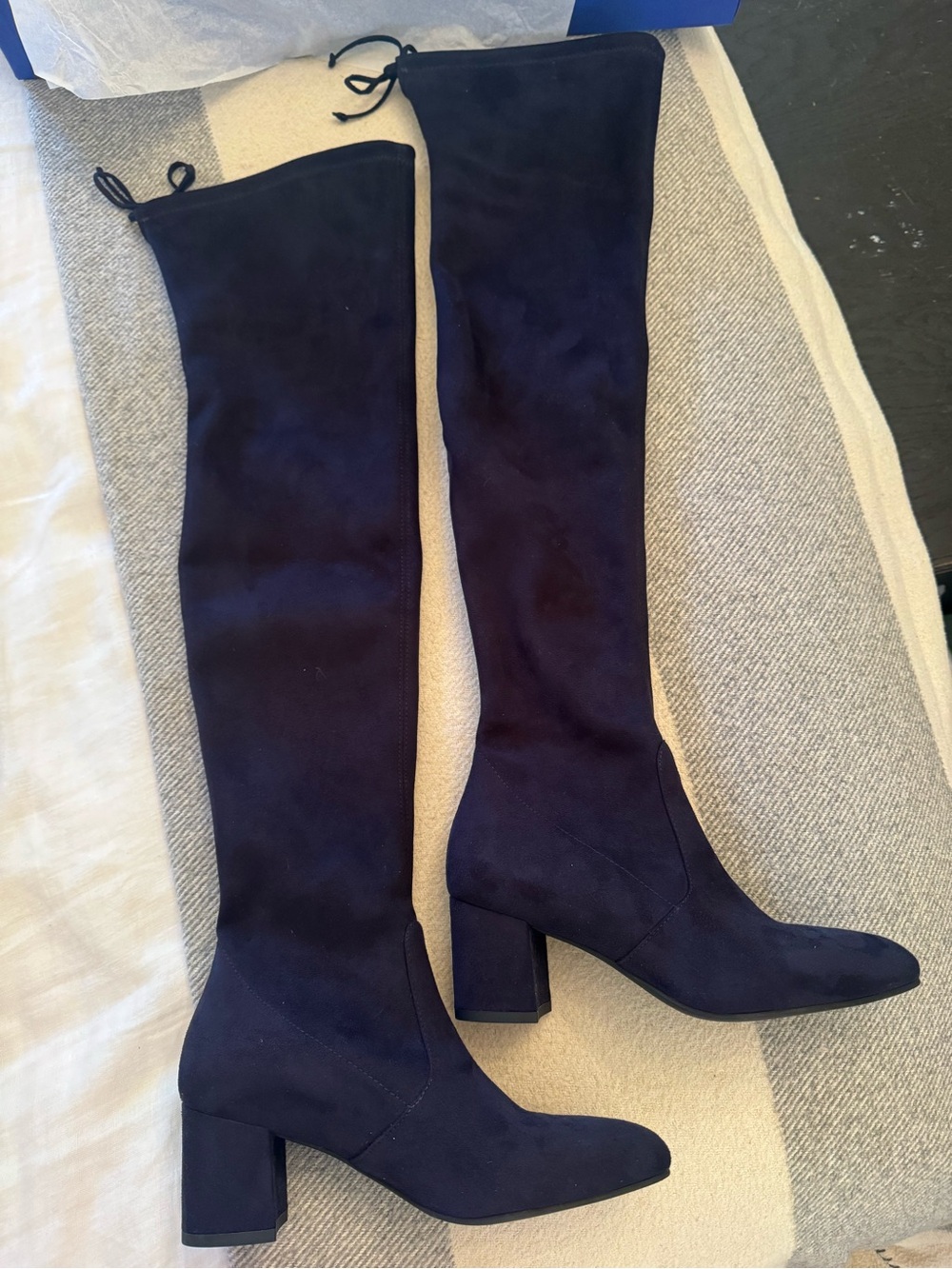 Stuart Weitzman Tieland Over-the-Knee Boots in Navy Suede
